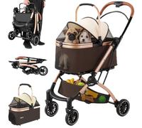 Passeggino 2in1 per Animali Domestici Carrozzina Cani Gatti Convertibile Marrone