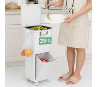 BAKAJI Pattumiera da Cucina Capacità 29 Litri con Bidone per Spazzatura e Raccolta Differenziata, Immondizia, Design Salvaspazio, 1 Cassetto a Ribalta 4 Ruote Piroettanti 26 x 36 x 76.6 cm (29 Litri)