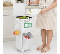 BAKAJI Pattumiera da Cucina Capacità 29 Litri con Bidone per Spazzatura e Raccolta Differenziata, Immondizia, Design Salvaspazio, 1 Cassetto a Ribalta 4 Ruote 26 x 36 x 76.6 cm (29.5 Litri)