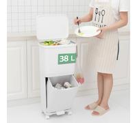 BAKAJI Pattumiera da Cucina Capacità 38 Litri, Doppio Bidone Salvaspazio per Separazione Spazzatura, Immondizia per Raccolta Differenziata, 1 Cassetto a Ribalta, 42 x 28.5 x 73 cm