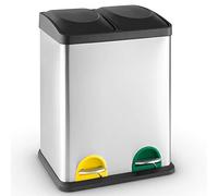 Pattumiera Raccolta Differenziata 30 LT Acciaio 2 Spazi Bidone Spazzatura Pedale