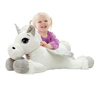 BAKAJI Peluche Unicorno Gigante Steso XL Lunghezza 80 cm Morbidissimo Pupazzo Giocattolo per Bambini Ragazzi Cavallo Extra Large Morbido Idea Regalo Decorazione Cameretta (Grigio)