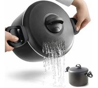BAKAJI Pentola Scolì da 22 cm con Scolapasta Integrato, Coperchio Autobloccante, Manici Mobili ed Ergonomici, Antiaderente in Alluminio, Colore Grigio, Ideale per Pasta e Spaghetti