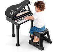 BAKAJI Pianoforte per Bambini con 31 Tasti, Tastiera Musicale con Sgabello e Microfono Regolabile, Giocattolo con Musica Multifunzione, Gioco Educativo con Seduta, Idea Regalo (Nero)