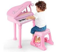 BAKAJI Pianoforte per Bambini con 31 Tasti, Tastiera Musicale con Sgabello e Microfono Regolabile, Giocattolo con Musica Multifunzione, Gioco Educativo con Seduta, Idea Regalo (Rosa)