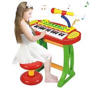 Pianola Giocattolo per Bambini Tastiera 31 Tasti Microfono Supporto e Sgabello