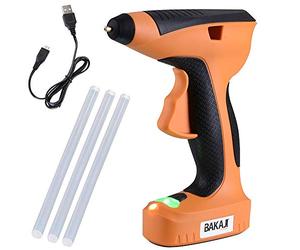 Bakaji Pistola Incollatrice per Colla a Caldo Elettrica 10W Termocollante Riscladamento Rapido a Batteria 3,7V Ricarica USB con Manico Ergonomico Luce da Lavoro LED e 3 Stick Inclusi