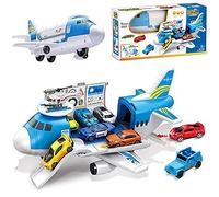 BAKAJI Playset Aereo Garage Giocattolo Bambini Aeroplano Apribile con 2 Macchinine Pista Atterraggio Elicottero Scivolo e Portellone Posteriore Apribile Curato in Ogni Dettaglio
