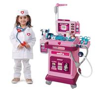 BAKAJI Playset Carrello Medico per Bambini con Tantissimi Accessori, Stetoscopio e Attrezzature Mediche, Carrellino Dottore per Ragazzi, Giocattolo Educativo, Giochi di Ruolo, Idea Regalo (Rosa)