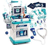 BAKAJI Playset Carrello Medico per Bambini con Tantissimi Accessori, Stetoscopio e Attrezzature Mediche, Carrellino Dottore per Ragazzi, Giocattolo Educativo, Giochi di Ruolo, Idea Regalo (Blu)