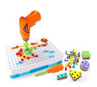 BAKAJI Playset Costruzioni Crea e Gioca con Trapano Avvitatore a Batteria Avvita Svita Forme Geometriche Viti e Cacciavite Gioco Giocattolo Educativo per Bambini Custodia a Valigetta