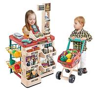 BAKAJI Playset Supermercato Giocattolo Bambini con Carrello Spesa Registratore Cassa e Scanner Luci e Suoni + Accessori Supermarket Frutta Verdura Soldi Bilancia Gioco Educativo 48 x 42 x 82 cm
