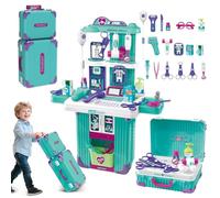 BAKAJI Playset Trolley Dottore 2 in 1 Giocattolo per Bambini Trasformabile in Postazione Medica con Tantissimi Accessori Realistici, Valigetta Portatile Salvaspazio, Gioco Educativo, Idea Regalo