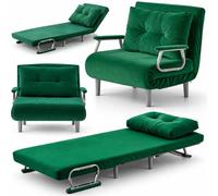 BAKAJI Poltrona Letto Singolo Reclinabile 3 in 1, Divano Convertibile Chaise Lounge con Seduta Imbottita e Rivestimento Velluto a Coste, Poltroncina Salvaspazio Relax 80 x 68 x 82 cm (Verde)