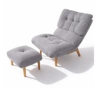BAKAJI Poltrona Reclinabile con Poggiapiedi e Imbottitura Extra Soffice, Poltroncina e Pouf Sgabello Altissima Densità, Seduta Ergonomica e Schienale Inclinabile, Soggiorno, Camera da Letto (Grigio)