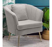 BAKAJI Poltrona Sedia Relax Rivestimento in Tessuto Struttura Legno e Gambe in Metallo Colore Oro Imbottita Design Moderno Decorazione Trapuntata Ampio Schienale Dimensione 80 x 70 x 80 cm (Grigio)