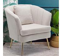 BAKAJI Poltrona Sedia Relax Rivestimento in Tessuto Struttura Legno e Gambe in Metallo Colore Oro Imbottita Design Moderno Decorazione Trapuntata Ampio Schienale Dimensione 80 x 70 x 80 cm (Beige)