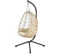 Bakaji Poltrona Sospesa da Giardino Sedia Dondolo Amaca Pensile da Esterno Struttura in Metallo Nido in Rattan e Corda + Cuscino Seduta Imbottito e Poggiatesta Design Moderno 198 x 110 x 95 cm