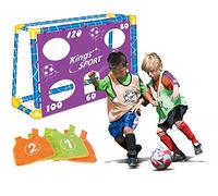 BAKAJI Porta da Calcio per Bambini in Plastica con Rete 130 x 100 cm per Allenamento Rigori e Punizioni con Telo Fori Punteggio Pallone Casacche e Dischetti