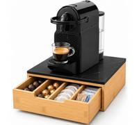 BAKAJI Portacapsule Contenitore Cassetto Porta Cialde Capsule Nescpresso Dolcegusto Modomio Caffe Lavazza Bustine Tè Zucchero realizzato in Legno di Bambù Bamboo (31,5 x 30 x 10 cm Nero)