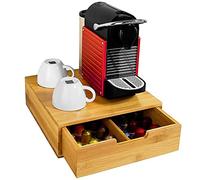 BAKAJI Portacapsule Contenitore Cassetto Porta Cialde compatibile per Capsule Nescpresso Dolcegusto Modomio Caffe Bustine Tè Zucchero realizzato in Legno di Bambù Bamboo (31 x 30,5 x 9,5 cm)
