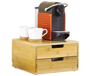 BAKAJI Portacapsule Contenitore Doppio Cassetto Porta Cialde compatibile per Capsule Nespresso Dolcegusto Modomio Caffè e Bustine Tè Zucchero, struttura in Legno di Bambù Bamboo (31 x 31 x 18 cm)