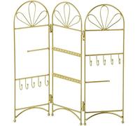BAKAJI Portagioie Pieghevole in Metallo Dorato, Organizer Richiudibile per Gioielli Stile Shabby Chic Salvaspazio, 2 Ganci a Barra, 10 Appendiabiti, 2 Barre Forate, Dimensioni 36 x 2,50 x 36 cm