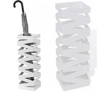 BAKAJI Portaombrelli Stand in Ferro Design BAK4B Forma Quadrata con Decorazione a Intarsi Vaschetta Salvagoccia e Ganci per Ombrelli Pieghevoli Dimensioni 49 x 15,5 cm (Bianco)