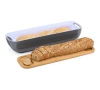 BAKAJI Portapane Con Coperchio Tagliere Vassoio in legno Porta Pane/Baguette in Plastica dura Contenitore Salvafreschezza Dimensione 40 x 12,5 x 8 cm Accessori Cucina