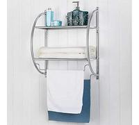 Bakaji Portasciugamani da parete bagno con 2 Bracci Porta Asciugamani e Doppia Mensola Superiore Porta Oggetti Struttura Tubolare in Acciaio Inox Design Moderno Dimensioni 50 x 26,5 x 55 cm