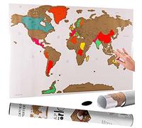 Bakaji Poster Mappamondo da Grattare Cartina Geografica Mappa del Mondo Scratch Off Dimensione 82,5 x 59,4 cm da Parete Muro Design Moderno Custodia Cilindro e Lima Idea Regalo (Bianco)