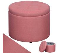 BAKAJI Pouf Contenitore con Rivestimento in Tessuto Lino Colore Rosa, Poggiapiedi con 12 Scomparti Interni Portascarpe Portaoggetti, Sgabello Comoda Imbottitura, Organizer Porta Scarpe e Oggetti