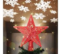 Bakaji Puntale a Forma di Stella Luminoso con Gioco Luci Fiocchi di Neve a Riflesso su Soffitto Altezza 26cm Decorazione Punta Albero di Natale Decorazioni Natalizie con Glitter (Rosso)