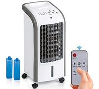 BAKAJI Raffrescatore Evaporativo d'Aria Air Cooler, Ventilatore con Raffreddamento ad Acqua con Serbatoio Ghiaccio Umidificatore, Timer e Telecomando, Potenza 80 W, 4 Ruote Portatile, 24 x 26 x 57 cm