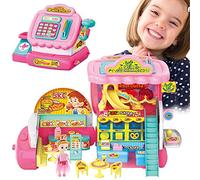 Registratore di Cassa Giocattolo Playset trasformabile in Ristorante per Bambole Giocattolo Bambini con Bambola Inclusa e Tanti Accessori Gioco Supermercato