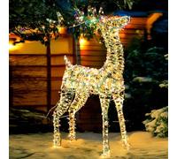 BAKAJI Renna Natalizia Luminosa Bianco Iridescente 300 LED per Esterno e Interno, Addobbo Cervo Luminoso di Natale Fuoriporta, Decorazione 3D Animale Natalizio per Terrazzo, Negozi, Giardino (60 cm)