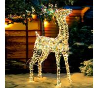 BAKAJI Renna Natalizia Luminosa Bianco Iridescente 500 LED per Esterno e Interno, Addobbo Cervo Luminoso di Natale Fuoriporta, Decorazione 3D Animale Natalizio per Terrazzo, Negozi, Giardino (120 cm)