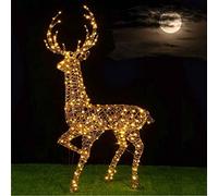 BAKAJI Renna Natalizia Luminosa Gigante Cervo Metallo e Rattan Addobbi per Arredo Esterno Risparmio Energetico Giardino Natale 400 Luci LED Bianco Caldo Cavo 8 mt con Timer Altezza 200 cm