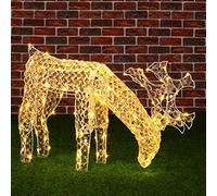 BAKAJI Renna Natalizia Luminosa Mangia Bruca L'Erba Figure di Natale 3D Cristalli in Acrilico Riflettente 100 Luci LED Bianco Caldo Altezza 42 cm