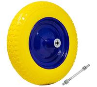 Bakaji Ruota Piena in Poliuretano Giallo Antiforatura per Carriola Battistrada Scolpito Diametro 35cm Larghezza 9 cm 3.50-8 Cerchio in Acciaio con Asse da 170 mm Incluso Ruote Ricambio Carriole