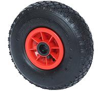 Bakaji Ruota Pneumatica per carrello, Gomma ad Aria 4 Strati 3.00-4, Battistrada Scolpito Diametro 26 cm Larghezza 9 cm, Cerchio Rosso, Ruote Ricambio carrellini, Ideale per Fai da Te