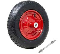 Bakaji Ruota Pneumatica per carriola Gomma ad Aria 4 Strati 3.50-8 Battistrada Scolpito Diametro 35cm Larghezza 9cm Cerchio in Acciaio con Asse da 210 mm Incluso Ruote Ricambio Carriole