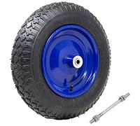 Bakaji Ruota Pneumatica per carriola Gomma ad Aria 4 Strati 3.50-8 Battistrada Scolpito Diametro 35cm Larghezza 9cm Cerchio in Acciaio con Asse da 170 mm Incluso Ruote Ricambio Carriole