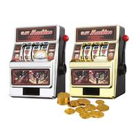 BAKAJI Salvadanaio Slot Machine con Leva Stile Las Vegas, Gioco Arcade Decorativo per Adulti e Bambini, Giocattolo con Luci con Jackpot, Modelli Assortiti, 13 x 10 x 18 cm