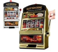 BAKAJI Salvadanaio Slot Machine con Leva Stile Las Vegas, Gioco Arcade Decorativo per Adulti e Bambini, Giocattolo con Luci con Jackpot, Modelli Assortiti, 24 x 16 x 37 cm