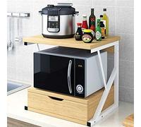 Scaffale Mensola Cucina Mobiletto Porta Microonde Cassetto Metallo Legno Beige