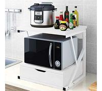 BAKAJI Scaffalatura Mobile Scaffale Porta Microonde Struttura in Metallo con Ripiano in Legno MDF e Cassetto Organizer Mensola Porta Utensili Strumenti Cucina Design Moderno 54x35x50cm (Bianco), Media