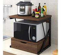 BAKAJI Scaffalatura Mobile Scaffale Porta Microonde Struttura in Metallo con Ripiano in Legno MDF e Cassetto Organizer Mensola Porta Utensili Strumenti Cucina Design Moderno 54 x 35 x 50 cm (Noce)