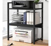 BAKAJI Scaffalatura Porta Stampante Salvaspazio in Acciaio e Legno, Mensola a 2 Ripiani con Piedini Anti Scivolo per Stampanti, Unità di Mensole Supporto da Ufficio Design Industrial (Nero + Nero)