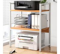 BAKAJI Scaffalatura Porta Stampante Salvaspazio in Acciaio e Legno, Mensola a 2 Ripiani con Piedini Anti Scivolo per Stampanti, Unità di Mensole Supporto da Ufficio Design Industrial (Beige + Bianco)